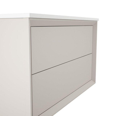 Saniclass Prime Core Ensemble meuble de salle de bains - 80x50x45cm - 1 vasque rectangulaire en céramique blanche - 1 trou de robinet - 2 tiroirs - miroir rectangulaire - mat cotton (beige)