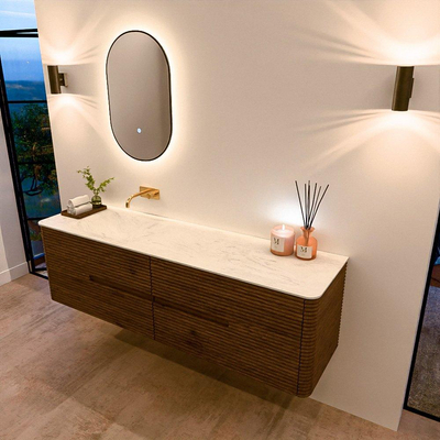 Mondiaz CIRO-DLUX Badkamermeubelset - 170x45x50cm - Solid surface wastafel Opalo - 1 wasbak Links - zonder kraangaten - 4 lades - Dusk