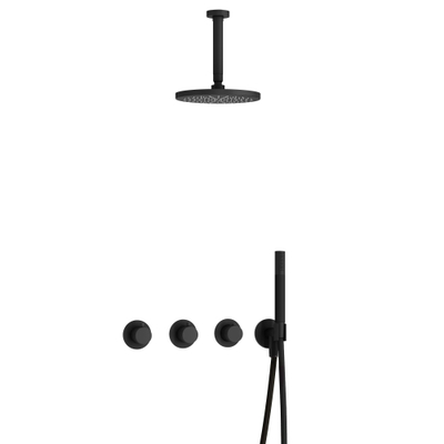 Hotbath Cobber IBS70 Regendoucheset inbouw - 15cm plafondarm - 20cm ronde hoofddouche - staafhanddouche - mat zwart