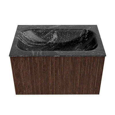 MONDIAZ KURVE-DLUX Meuble de salle de bains 70cm couleur Walnut avec 1 tiroir. Lavabo BIG SMALL central sans trou de robinet couleur Lava.