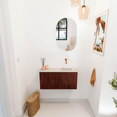 Mondiaz JOYA-DLUX Meuble de toilette 80cm - couleur Ruby - Vasque FAYE position Droite Sans trou de robinet couleur Frappe