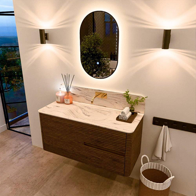 Mondiaz CIRO-DLUX Badkamermeubelset - 110x45x50cm - Solid surface wastafel Nata - 1 wasbak Midden - zonder kraangaten - 2 lades - Dusk