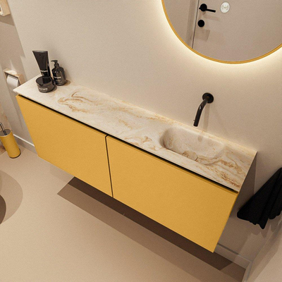 MONDIAZ TURE-DLUX Meuble toilette - 120cm - Ocher - EDEN - vasque Frappe - position droite - sans trou de robinet