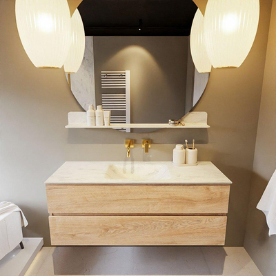 MONDIAZ VICA-DLUX Ensemble meuble de salle de bains - 130cm - meuble bas Washed oak - 2 tiroirs - lavabo encastré cloud central - sans trous de robinet - version hauteur 60cm - opalo