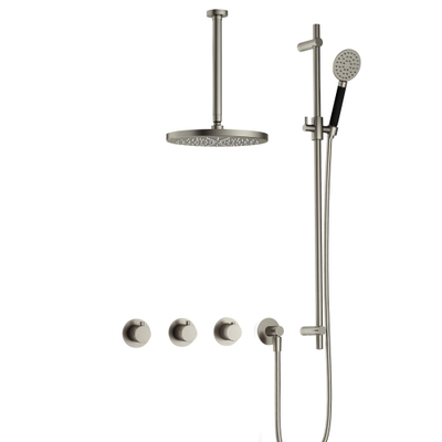 Hotbath Cobber IBS70 Regendoucheset - inbouw - 30cm plafondarm - 30cm ronde hoofddouche - 3 standen handdouche - glijstang - geborsteld nikkel (RVS)