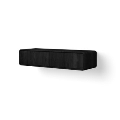 Looox Wooden Rounded Badkamermeubel - 30x140x46cm - 2 lades - eiken zwart