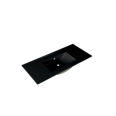 Adema Industrial 2.0 Badkamermeubelset - 100x45x55cm - 1 keramische wasbak zwart - zonder kraangat - rechthoekige spiegel - hout/zwart