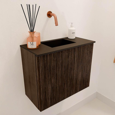 Mondiaz JOYA 50cm meuble de toilette - couleur Walnut - Vasque FAYE position Milieu Sans trou de robinet couleur Urban