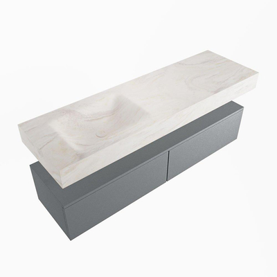 Mondiaz ALAN-DLUX Ensemble de meuble - 150cm - meuble Plata mat - 2 tiroirs - Lavabo Cloud Ostra suspendu - vasque gauche - 1 trou de robinet