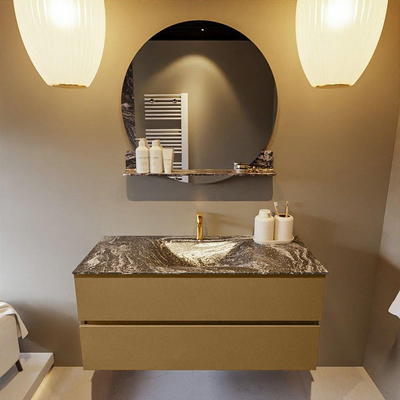 Mondiaz VICA-DLUX Ensemble de meuble de salle de bain - 110cm - meuble sous-vasque oro - 2 tiroirs - lavabo encastrée cloud milieu - 1 trou de robinet - version haute 60cm - lave