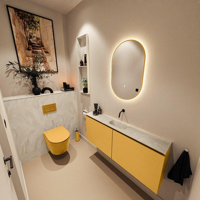 MONDIAZ TURE-DLUX Meuble toilette - 120cm - Ocher - EDEN - vasque Ostra - position centrale - sans trou de robinet