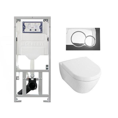 Villeroy & Boch Subway 2.0 compact avec abattant softclose ensemble WC avec réservoir encastré Geberit et plaque de déclenchement sigma 01 chrome brillant