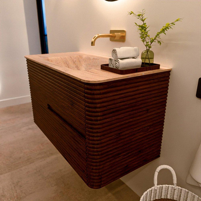 Mondiaz CIRO-DLUX Meuble de salle de bains - 90x45x50cm - Plan vasque Solid surface Saba - 1 cuve au milieu - sans trous de robinet - 2 tiroirs - Ruby