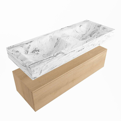 Mondiaz ALAN-DLUX Ensemble de meuble - 120cm - meuble Washed Oak mat - 1 tiroir - Lavabo Cloud Glace suspendu - vasque Gauche et droite - 0 trous de robinet