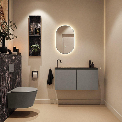 MONDIAZ TURE-DLUX Meuble de toilettes 100 cm Smoke. Lavabo EDEN Lava position gauche. Avec 1 trou de robinet.