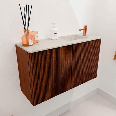Mondiaz JOYA-DLUX 70cm toiletmeubel - kleur Ruby - Wastafel FAYE positie Rechts 1 kraangat kleur Ostra.