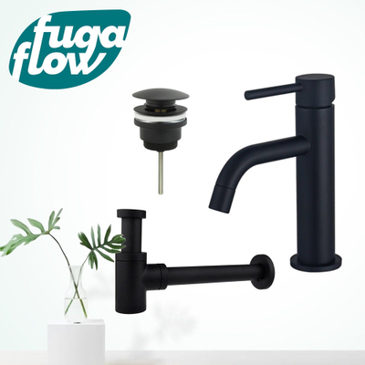 FugaFlow Eccelente Sobrado Badkamer Slim Wastafelkraanset - lage wastafelkraan - klikwaste plug - verlaagde design sifon - Mat zwart