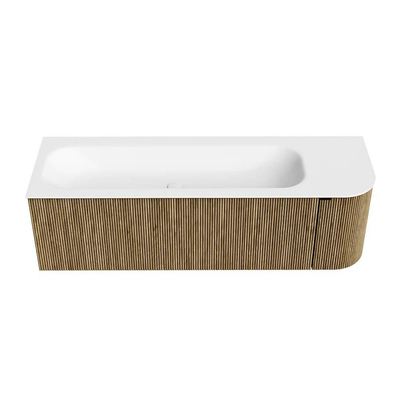 Mondiaz KURVE Badkamermeubelset - 145x46x40cm - 1 lade - 1 deur - wastafel solid surface - links - 1 kraangat - Dusk