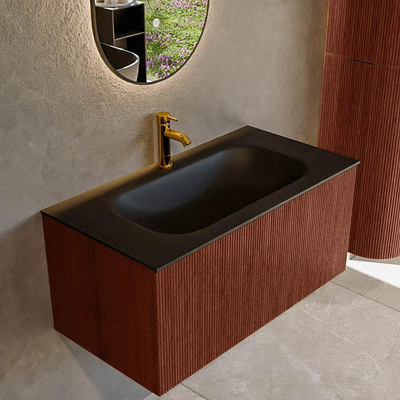 Mondiaz KURVE Badkamermeubelset - 90x46x40cm - 1 lade - wastafel solid surface - midden - 1 kraangat - Ruby