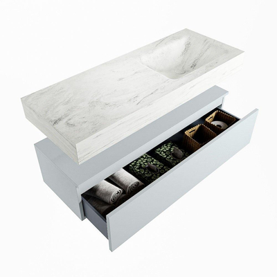 Mondiaz ALAN-DLUX Ensemble de meuble - 120cm - meuble Clay mat - 1 tiroir - Lavabo Cloud Opalo suspendu - vasque Droite - 1 trou de robinet