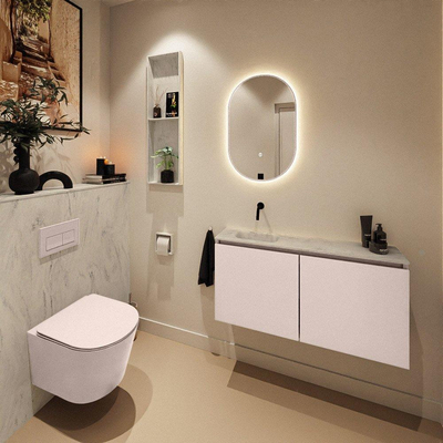MONDIAZ TURE-DLUX Meuble toilette - 100cm - Rosee - EDEN - vasque Opalo - position gauche - sans trou de robinet