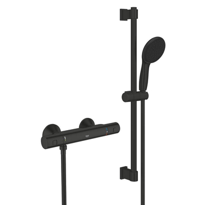 Grohe Precision Start Doucheset - thermostatische douchekraan - met glijstangset - 60cm - ronde handdouche - 1 straalsoort - gladde doucheslang - matte black (mat zwart)