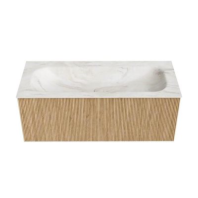 MONDIAZ KURVE-DLUX 110cm Meuble salle de bain - couleur Oak - 1 tiroir - vasque BIG MEDIUM centre - sans trou de robinet - couleur Ostra