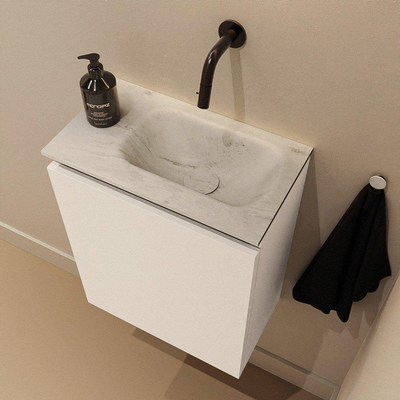 MONDIAZ TURE-DLUX Meuble de WC 40 cm Talc. EDEN lavabo Opalo position droite. Sans trou de robinet.