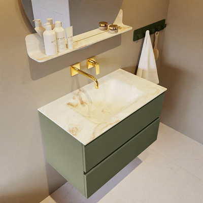 MONDIAZ VICA-DLUX Ensemble meuble de salle de bains - 80cm - sous-meuble army - 2 tiroirs - lavabo encastré cloud centré - sans trous de robinet - version haute 60cm - frape