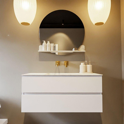 MONDIAZ VICA-DLUX Ensemble meuble de salle de bains - 110cm - meuble bas talc - 2 tiroirs - lavabo encastré cloud central - sans trous de robinetterie - version haute 60cm - opalo