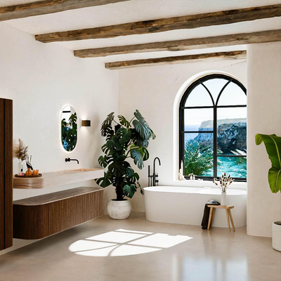 MONDIAZ THOR-DLUX 180cm badmeubel ronding links + rechts kleur Walnut met 2 lades en 2 deuren. Vrijhangende wastafel CLOUD Rechts zonder kraangat kleur Saba.