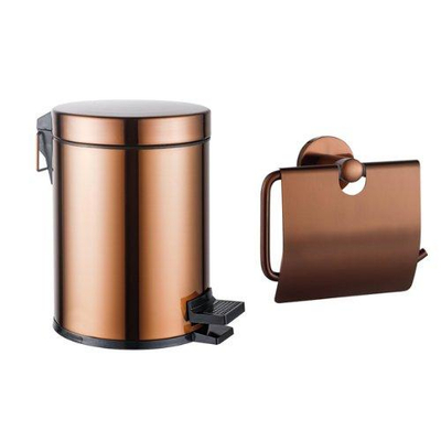 Fortifura Calvi toilet accessoireset - toiletrolhouder - met klep - pedaalemmer - 5 liter - koper geborsteld