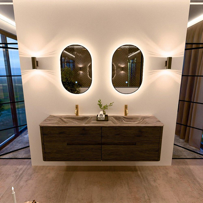 Mondiaz CIRO-DLUX Badkamermeubelset - 160x45x50cm - Solid surface wastafel Sombra - 2 wasbak Dubbel - 2 kraangaten - 4 lades - Shadow