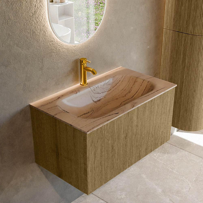 MONDIAZ KURVE-DLUX Meuble de salle de bains 80 cm couleur Dusk avec 1 tiroir et 0 porte. Plan-vasque BIG SMALL Central 1 trou de robinet Arena.