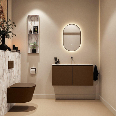 MONDIAZ TURE-DLUX Meuble toilette - 100cm - Rust - EDEN - vasque Glace - position centrale - sans trou de robinet