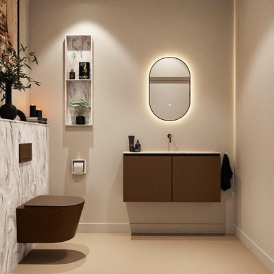 MONDIAZ TURE-DLUX Meuble WC 100 cm Rust. Lavabo EDEN Glace position milieu. Sans trou de robinet.