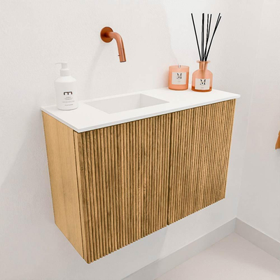 Mondiaz JOYA 60cm meuble de toilette - couleur Oak - Vasque FAYE position Gauche Sans trou de robinet couleur Talc.