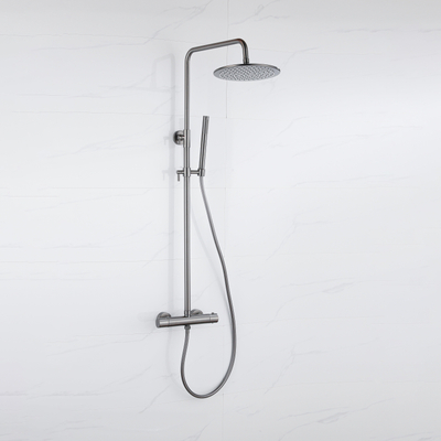 Fortifura Calvi Regendoucheset - thermostatisch - 25cm - hoofddouche - gladde slang - staaf handdouche - PVD - geborsteld gunmetal (antraciet)