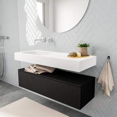 MONDIAZ ALAN 120cm - meuble bas - urban - 1 tiroir - lavabo suspendu - vasque à gauche - 0 trous de robinetterie - talc