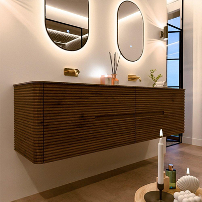 Mondiaz CIRO-DLUX Badkamermeubelset - 180x45x50cm - Solid surface wastafel Oza - 2 wasbak Dubbel - zonder kraangaten - 4 lades - Dusk
