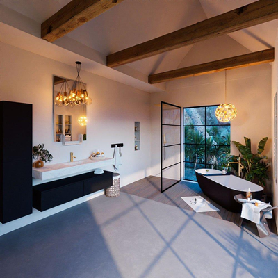 Mondiaz ALAN-DLUX Ensemble de meuble - 150cm - meuble Urban mat - 2 tiroirs - Lavabo Cloud Opalo suspendu - vasque Centre - 1 trou de robinet