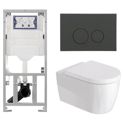Duravit Me by Starck Ensemble WC – réservoir encastré avec mécanisme de chasse UP320 – abattant à fermeture ralentie (soft-close) – plaque de commande en plastique anthracite mat – boutons ronds – anthracite mat