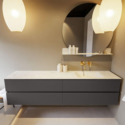 Mondiaz VICA-DLUX ensemble de meuble de salle de bain - 200cm - meuble sous-vasque gris foncé - 4 tiroirs - lavabo encastré cloud droite - sans trous de robinet - version haute de 60cm - opalo