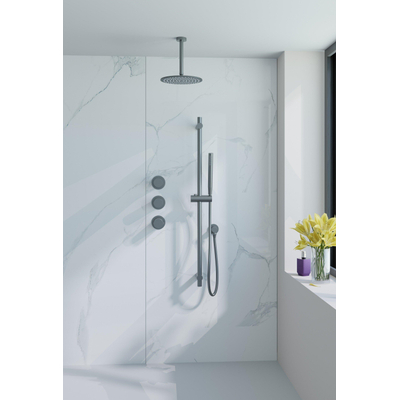 Fortifura Nebbio Regendoucheset - inbouwkraan - inbouwdeel - glijstang - doucheslang metaal - staaf handdouche - 20cm plafondarm - ronde hoofddouche - PVD - geborsteld gunmetal (antraciet)