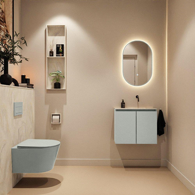 MONDIAZ TURE-DLUX Meuble toilette - 60cm - Greey - EDEN - vasque Ostra - position droite - sans trou de robinet