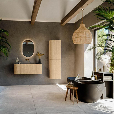 MONDIAZ KURVE-DLUX Meuble de salle de bains 110 cm avec module 25 Len R couleur Chêne avec 1 tiroir et 2 portes. Lavabo CLOUD centré sans trou de robinet couleur Lava.