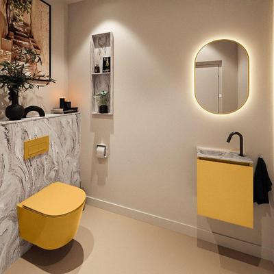 MONDIAZ TURE-DLUX Meuble toilette - 40cm - Ocher - EDEN - vasque Glace - position gauche - 1 trou de robinet