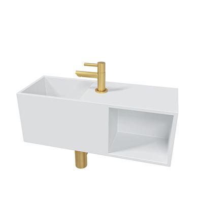 Wiesbaden Julia fonteinset – rechthoekig – 54x20x20 cm – solid surface mat wit – geborsteld gouden kraan