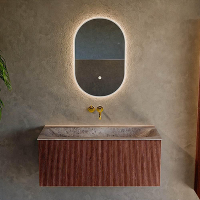 MONDIAZ KURVE-DLUX 100cm badmeubel kleur Ruby met 1 lade en 0 deuren. Wastafel BIG MEDIUM Midden zonder kraangat Oza.