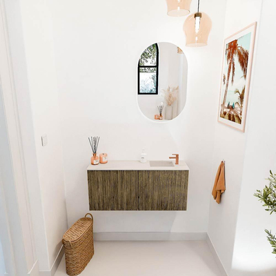 Mondiaz JOYA-DLUX 90cm toiletmeubel - kleur Dusk - Wastafel FAYE positie Rechts 1 kraangat kleur Meli.